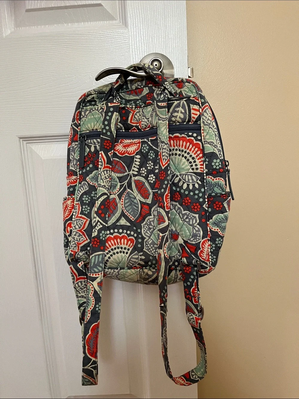 Vera Bradley Quilted Floral Backpack in Navy, Red & Sage